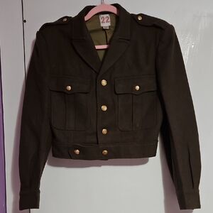 Men's Military Style Jacket - Olive Green  This is a vintage French Army wool